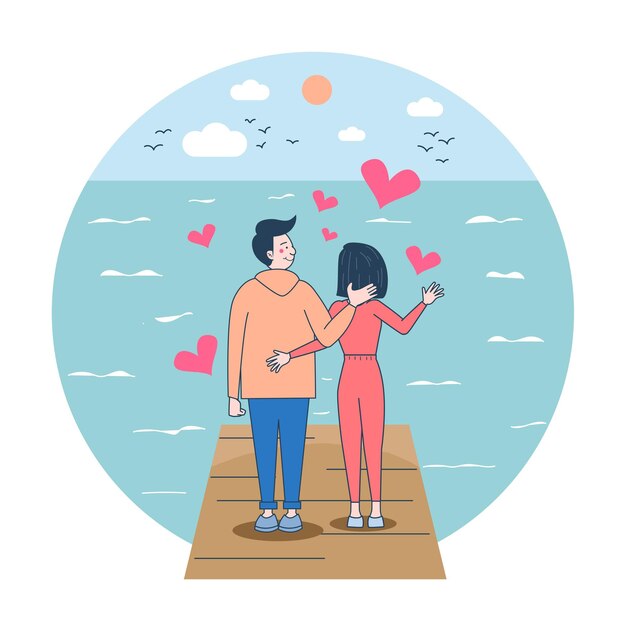 Loving man is carrying his woman. Happy smiling joyful white couple. Cartoon vector illustration