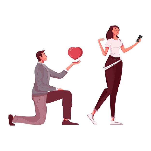 Loving people flat illustration with man offering his heart to woman