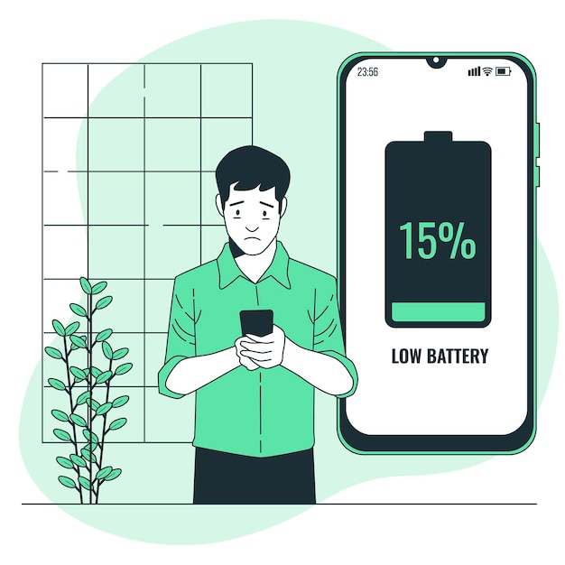 Бесплатное векторное изображение Иллюстрация концепции низкого заряда батареи