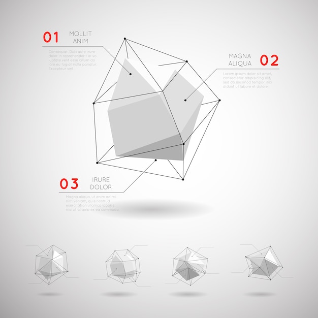  low poly polygonal geometric shapes. Design 3d  abstract crystal element 