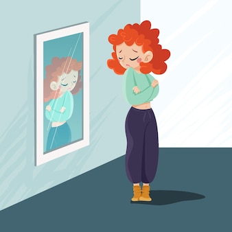 Low self-esteem with woman and mirror