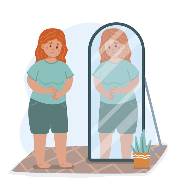 Free vector low self-esteem with woman and mirror