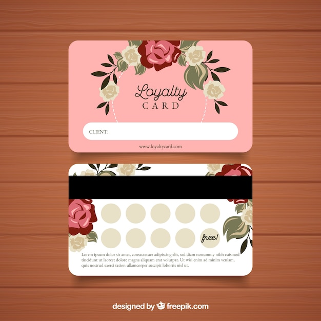 Free vector loyalty card template with floral concept