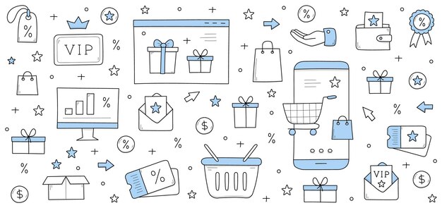 Loyalty program rewards doodle concept shopping
