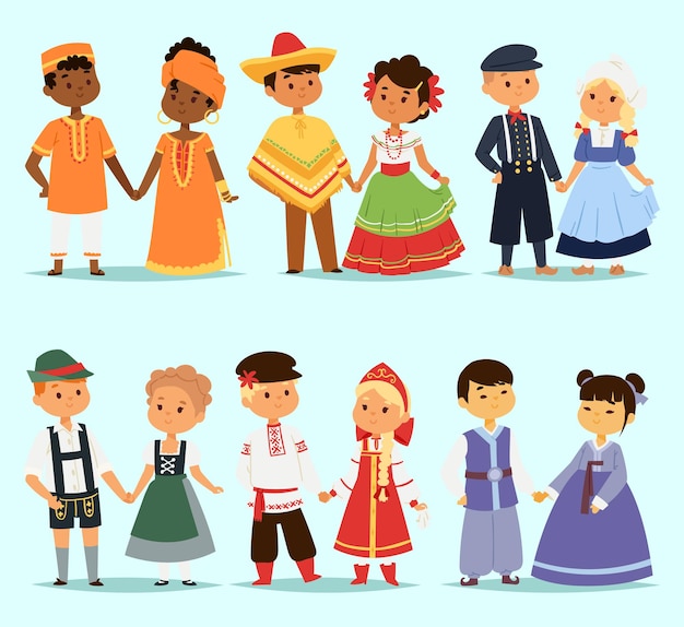 Lttle kids children couples character of world dress girls and boys in different traditional nationa...