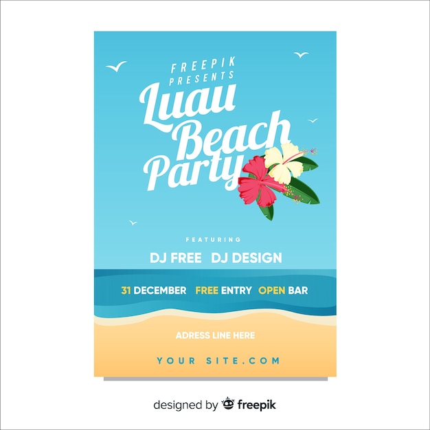 Free vector luau party beach shore poster template