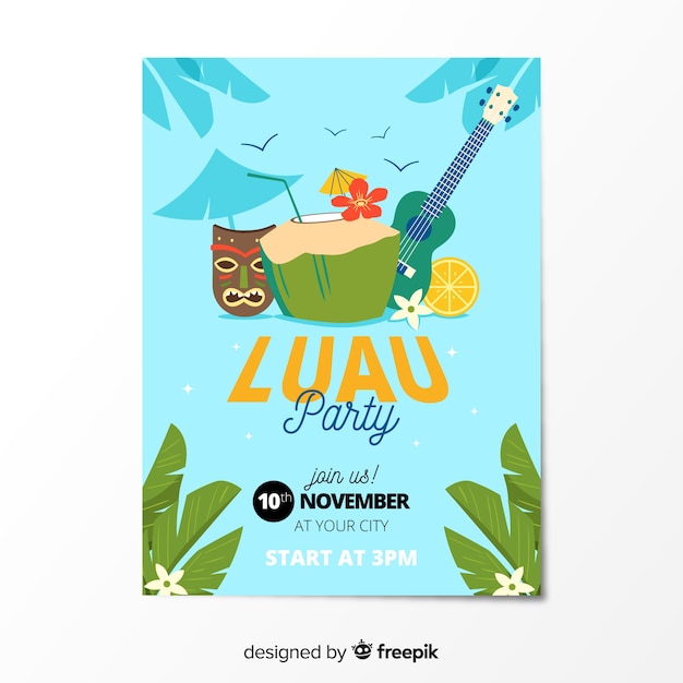 Luau party elements poster template