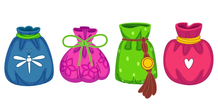 Free Vector lucky colorful stylized pouches set
