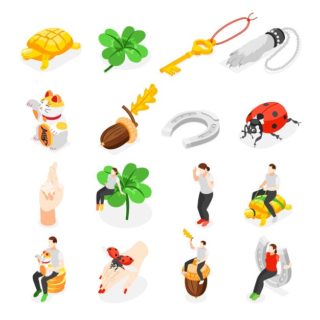 Lucky Symbols Isometric Icons Set