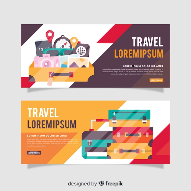 Luggage travel banner flat design