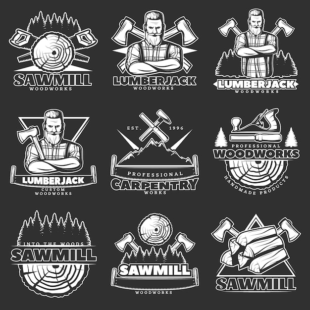 Free vector lumberjack dark emblem set