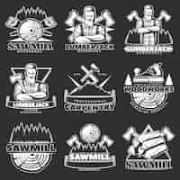 Free vector lumberjack dark emblem set