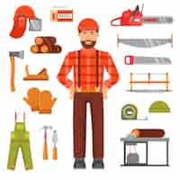 Free vector lumberjack decorative flat icons set