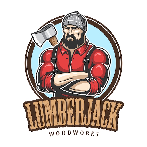 Of lumberjack emblem, label, badge, logo with text. isolated on white background.