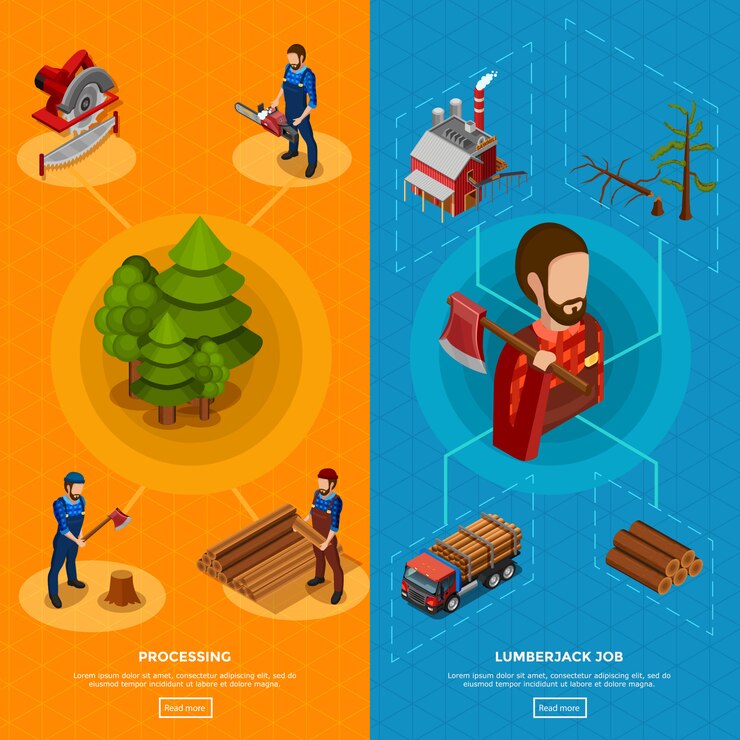 Free Vector lumberjack isometric vertical banners