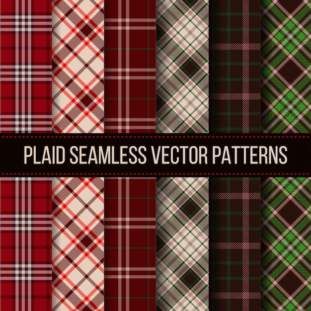 Lumberjack Plaid, Buffalo Check, Gingham Seamless Patterns Set. Fashion Textile Cloth, Plaid Fabric, Vector Illustration