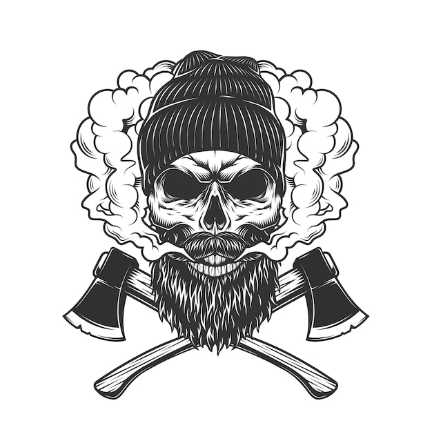 Lumberjack skull in smoke cloud