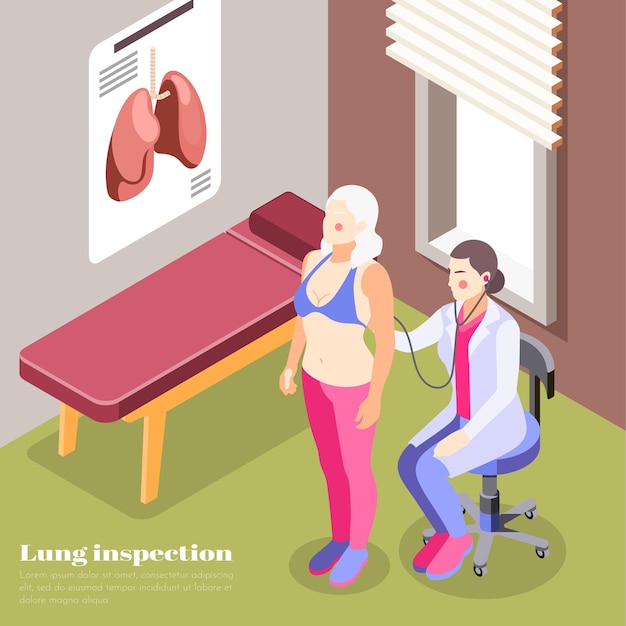 Lung inspection background with diagnostic and treatment symbols isometric illustration