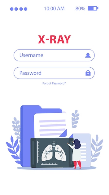 무료 벡터 xray를 통해보고 양식 및 의사의 폐 검사 로그