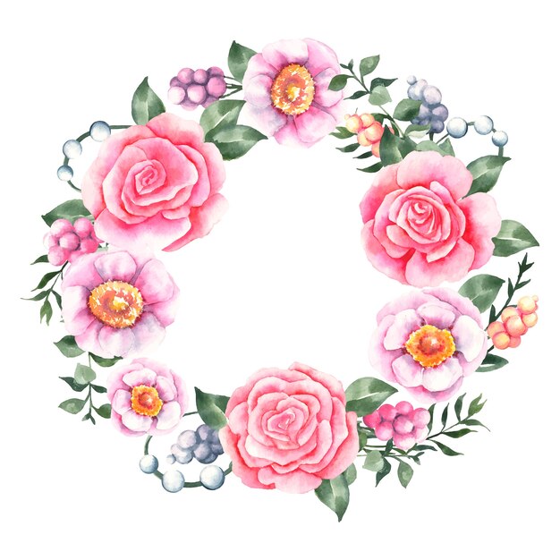 Luxuriant floral wreath in watercolor concept