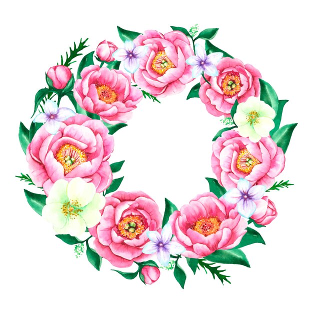 Luxuriant floral wreath in watercolor design