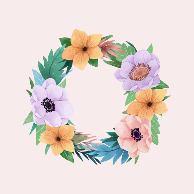 Luxuriant floral wreath in watercolor style