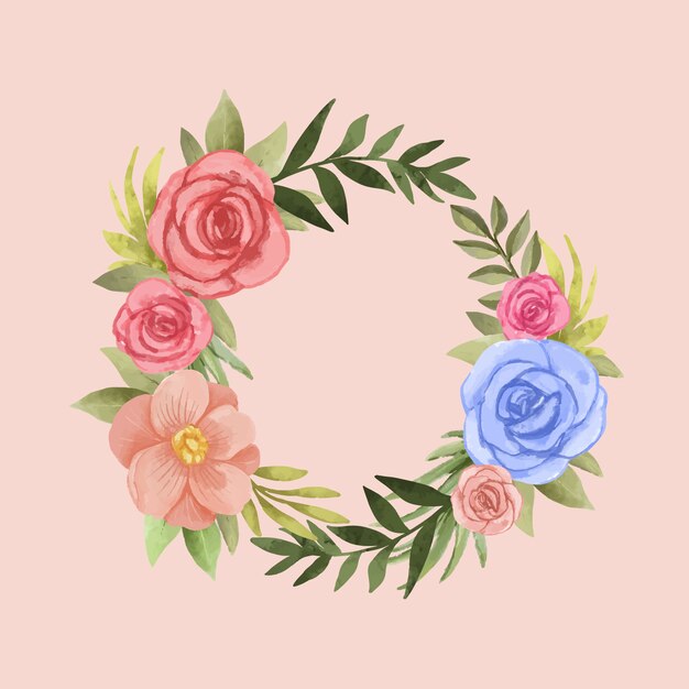 Luxuriant floral wreath in watercolor style