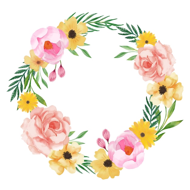 Luxuriant floral wreath in watercolor style