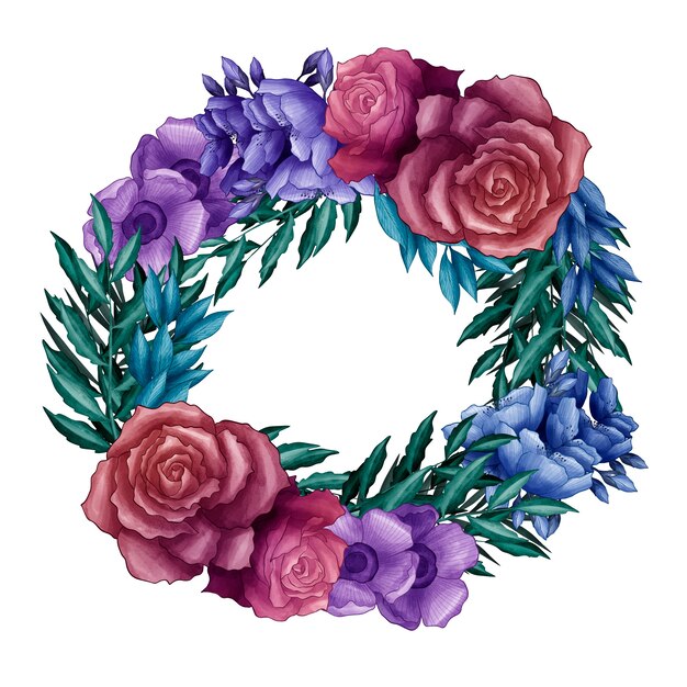 Luxuriant floral wreath in watercolor style