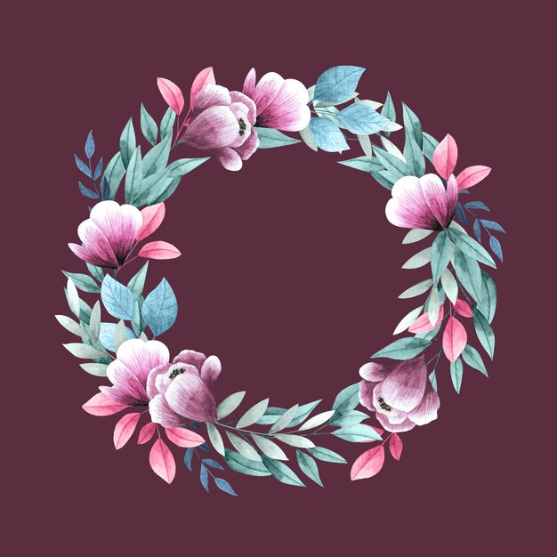 Luxuriant floral wreath in watercolor style