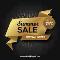 Free vector luxurious background with golden logo of summer sales