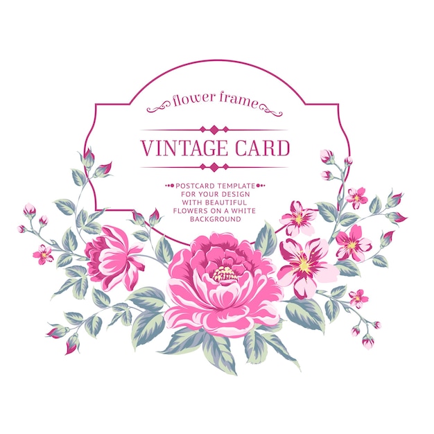 Luxurious color peony background with a vintage label. Vector illistration.