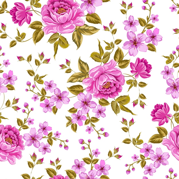 Luxurious color peony seamless pattern. Vector illistration.