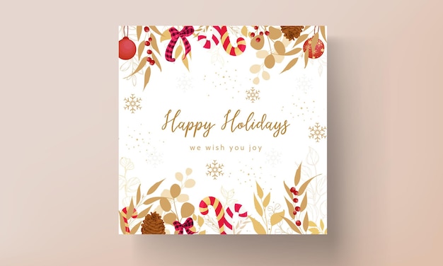 Бесплатное векторное изображение Роскошный золотой и красный дизайн счастливой рождественской открытки