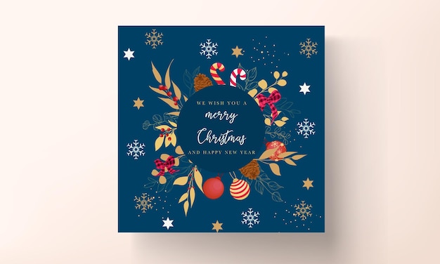 Vettore gratuito lussuoso design per biglietti di auguri di buon natale in oro e rosso