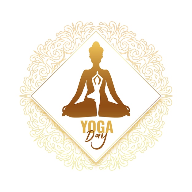 Vettore gratuito lussuoso sfondo della giornata internazionale dello yoga per la calma e il benessere