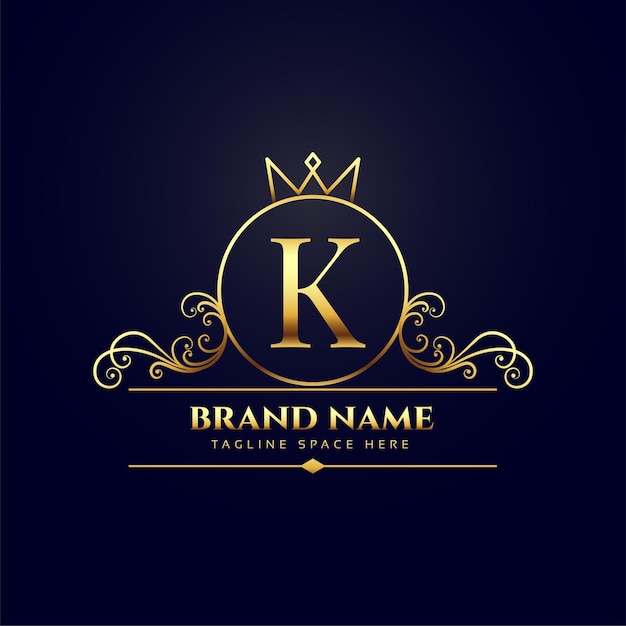 Free vector a luxurious letter k logo background with royal crown design