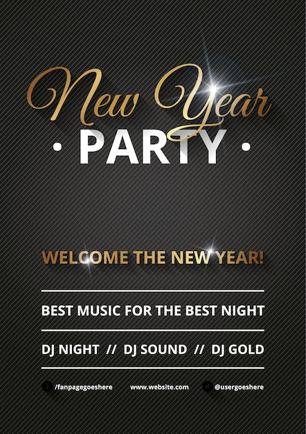 Free vector luxurious new year's party brochure with golden details