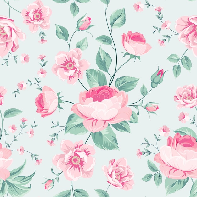 Luxurious peony wallapaper in vintage style Floral seamless pattern with blossom buds over linear gray background  Vector illustration