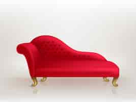 Free vector luxurious red sofa with golden carved legs isolated on background.