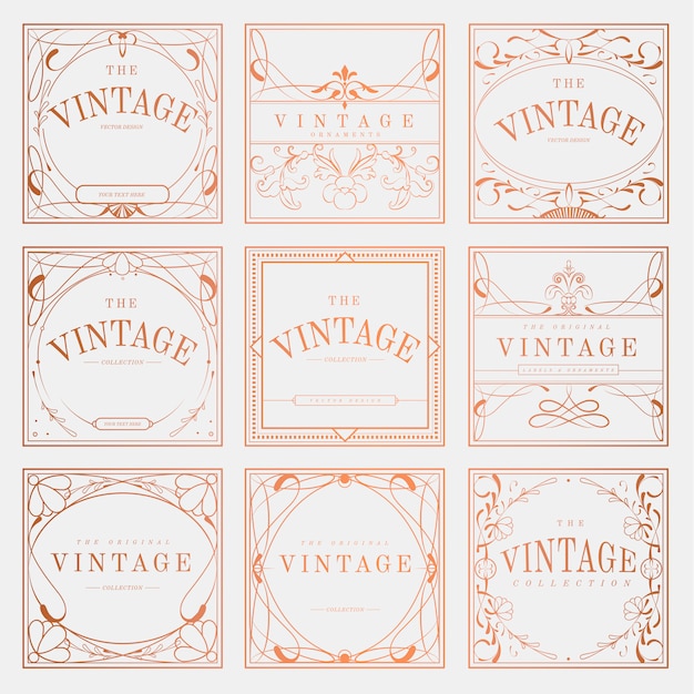Free vector luxurious vintage art nouveau badge vector set