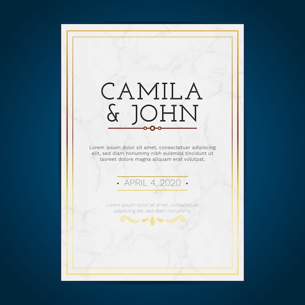 Free vector luxurious wedding marble card template