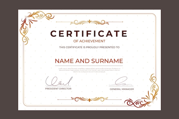 Бесплатное векторное изображение Роскошный шаблон сертификата достижения