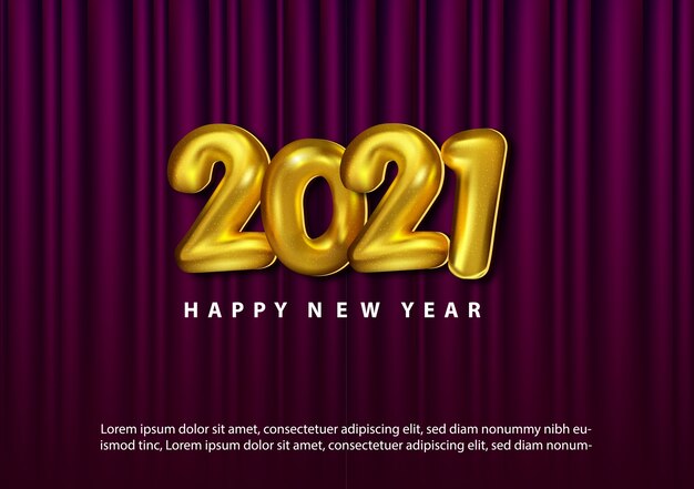 Luxury 2021 happy new year with baloon 3d gold number