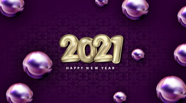 Роскошный 2021 с новым годом с номером воздушный шар 3d серебро