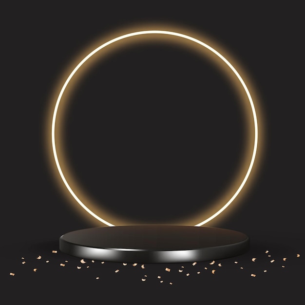 Бесплатное векторное изображение Роскошный 3d-фон для изделий черного цвета с золотым конфетти