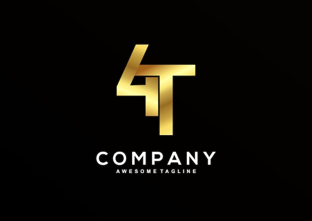 Luxury 4 and T with gold color logo template