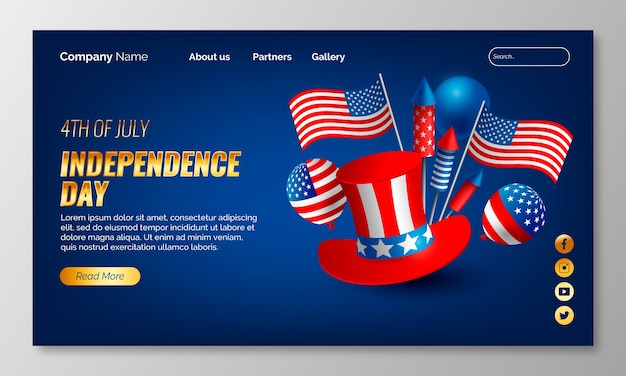 Free vector luxury 4th of july landing page