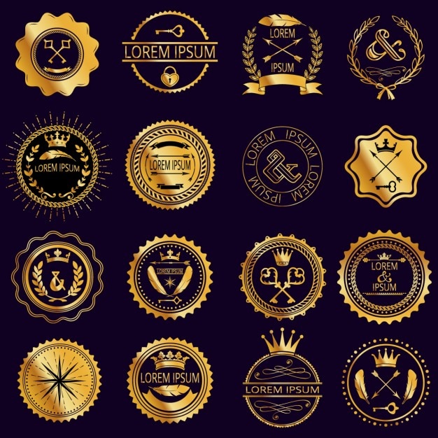 Бесплатное векторное изображение Коллекция старинных круглых золотых значков