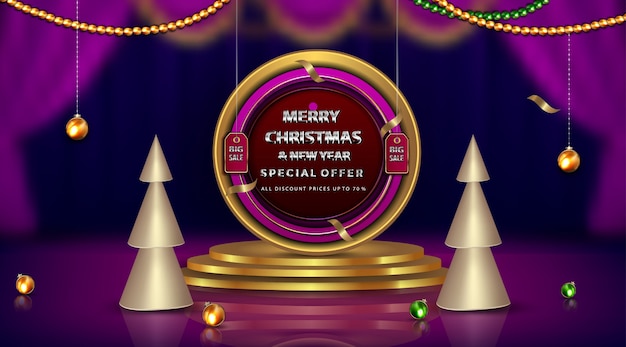 Luxury banner merry christmas and new year up to diamonds and golden frame elements